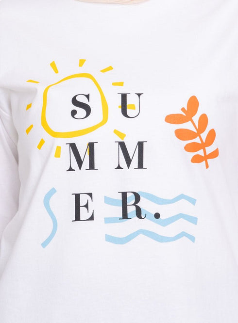 White Printed Long - Sleeve Design 35 - Khotwh